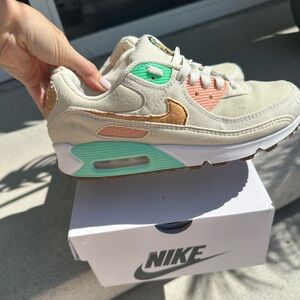 Nike Cream and Green Sneakers with Air Max Technology